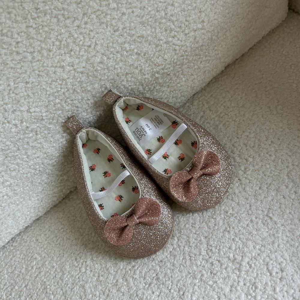 Glittery Pink Baby Shoes with Bow